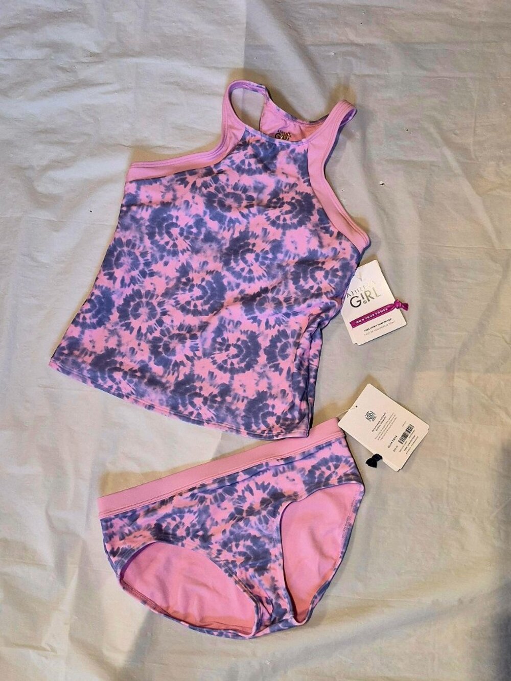 NWT Athleta Girl sz XL / 14 Pink/ Blue Tie Dye Free Spirit Tankini Top + Bottom